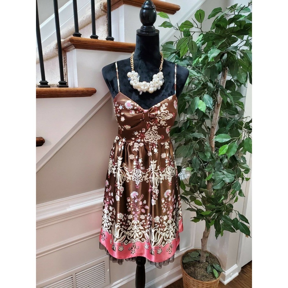 Rampage Junior Brown Polyester Sweetheart Neck Strappy Knee Length Dress Size 7